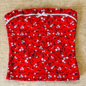 Madden Girl Red Floral Tube Top | Juniors Small | Strapless Summer Top